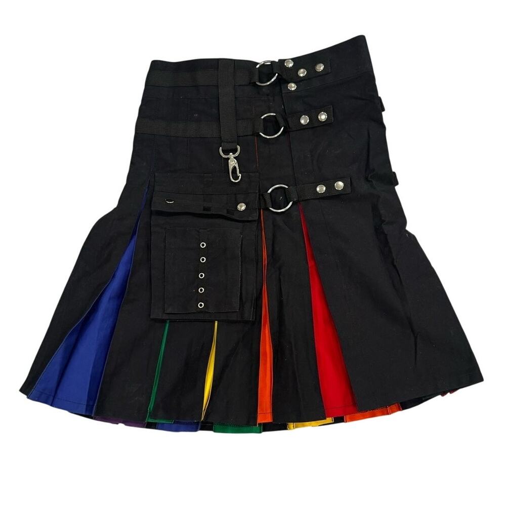 Black Rainbow Pleated Utility Kilt Cargo Punk Gothic Pride 32